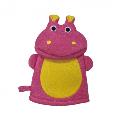 Bath gloves with hippo logo